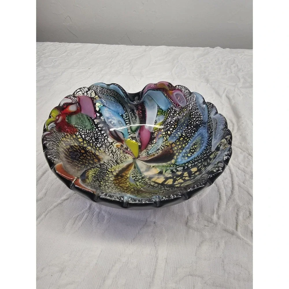 Rare Vintage 1950s Murano Art Glass Bowl tutti Frutti‎ Silver